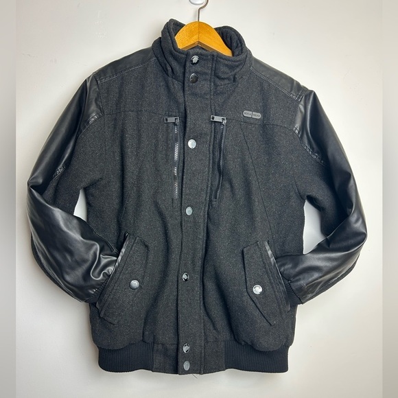 Roca wear Classic Jacket Men’s L Crop Insulated Crop Wool Blend Dark Gray leathe - Picture 1 of 16